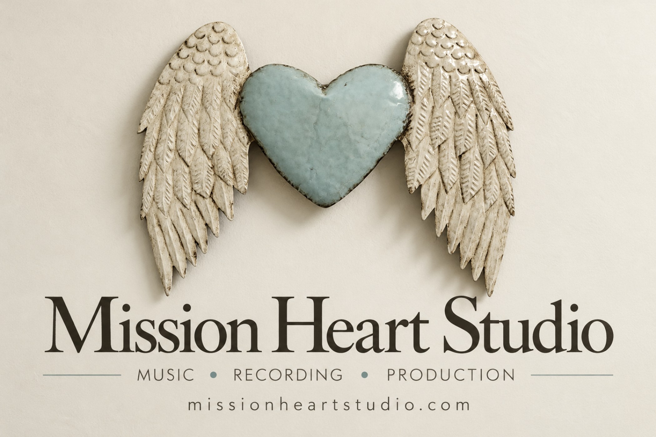 Mission Heart Studio: seafoam heart with weathered cream wings, Music Recording Production, missionheartstudio.com